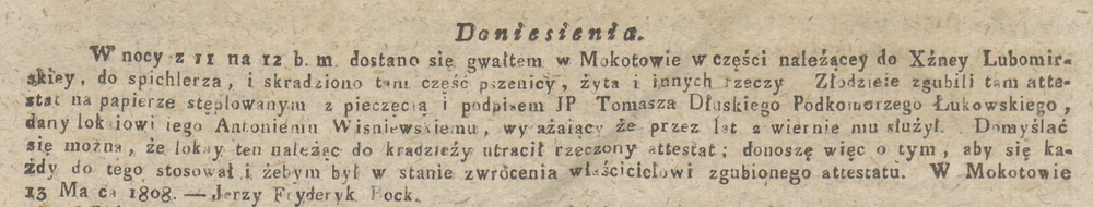 Zgubiony attestat Zgubiony attestat, 1808