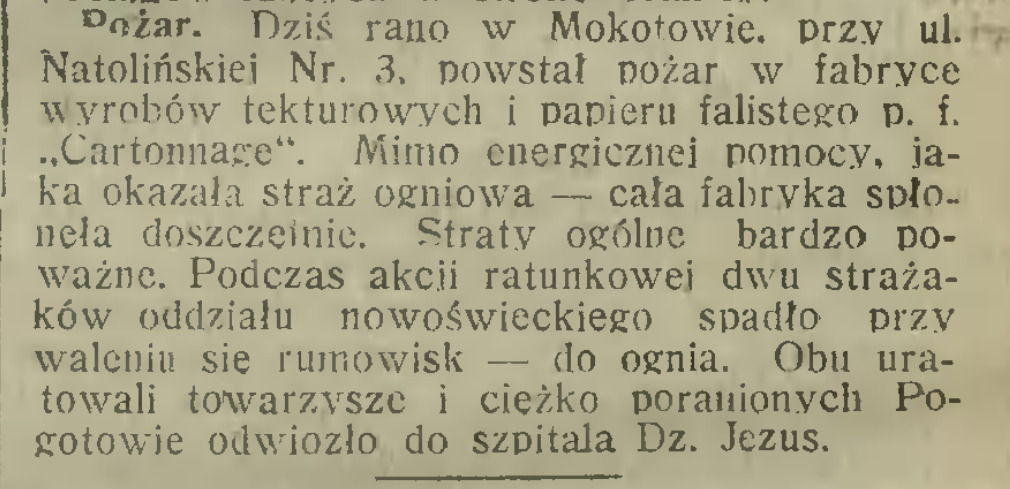 Pożar przy Natolińskiej Pożar przy Natolińskiej, 1914