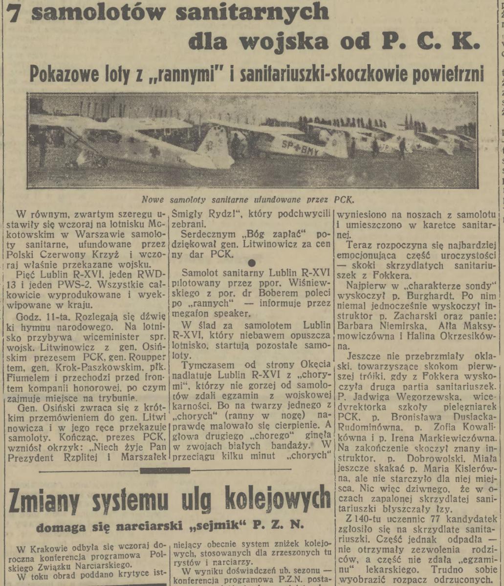 Samoloty sanitarne Samoloty sanitarne, 1938