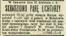 Skradziono parę lichtarzy, 1876