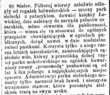 Brak lawek w parku, 1887