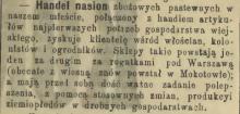 Handel nasion zbożowych. Nowy sklep. 1893.