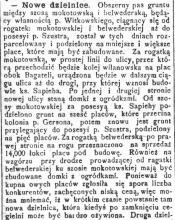 Nowe dzielnice. Parcelacja okolic Chocimskiej i Klonowej. 1894.