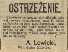 Wójt Mokotowa ostrzega, 1895