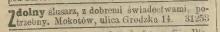 Ślusarz potrzebny, 1900