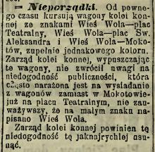 Nieporządki na trasie Wieś Wola - Mokotów, 1903