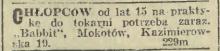 Chłopców do tokarni, 1913