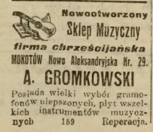 Sklep muzyczny, 1913