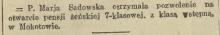Pozwolenie na pensję, 1913