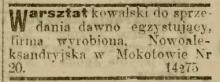 Warsztat kowalski sprzedam, 1913