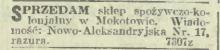 Sprzedam sklep, 1913