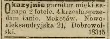 Okazyjnie garnitur i krzesła, 1913