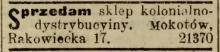 Sprzedam sklep, 1913