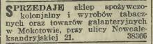 Sprzedaję sklep, 1913