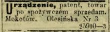 Urządzenie, patent, towar, 1913
