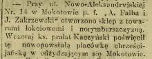 Sklep z towarami łokciowemi, 1913
