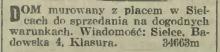 Dom sprzedam, 1914