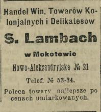 Handel wn. S. Lambach. Nowo-Aleksandryjska 21. 1914.