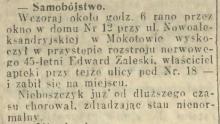 Samobójstwo aptekarza. Nowoaleksandryjska 12. 1914.