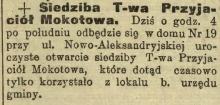 Otwarcie siedziby, 1916