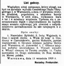 List gończy, 1916