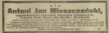 Zmarł Antoni Mieszczański, 1917
