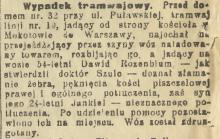 Wypadek tramwajowy, 1922