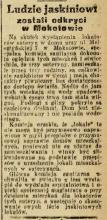 Ludzie jaskiniowi, 1927