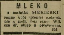 Mleko z Siekierek, 1928
