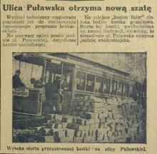Puławska otrzyma nową nawierzchnię. Tramwaj. Sterta kostki. 1930.