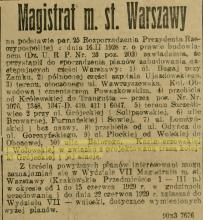 Magistrat opracowuje plany Wołowskiej. 1929.