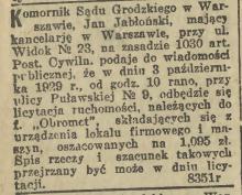 Licytacja Obrometu, 1929