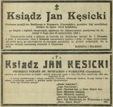 Zmarł ks. Kęsicki, 1929
