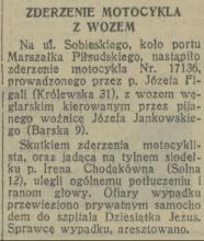 Zderzenie motocykla z wozem, 1930