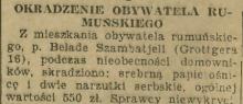 Obywatel rumuński okradziony. Grottgera 16. 1930