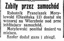 Zabity przez samochód, 1931