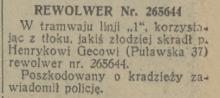 Skradziony rewolwer, 1931