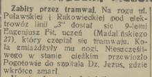 Zabity przez tramwaj, 1933