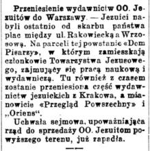 Jezuici nabyli plac, 1933