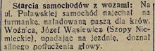 Starcie samochodów z wozami, 1934