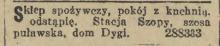 Sklep odstąpię. Dom Dygi. 1934