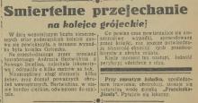 Śmiertelne przejechanie, 1935