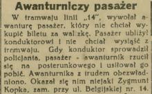 Awanturniczy pasażer w tramwaju nr 14. 1936