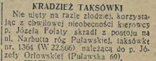Kradzież taksówki, 1937