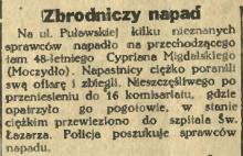 Zbrodniczy napad. Pobicie na Puławskiej. Nieznani sprawcy. 1937.