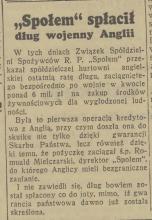 Społem spłacił Anglii, 1937