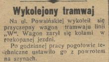 Wykolejony tramwaj, 1937