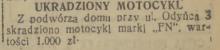 Ukradziony motocykl, 1937