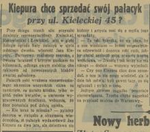 Pogłoski o sprzedaży pałacyku Kiepury. 1937.