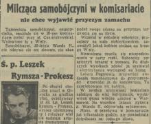 Milcząca samobójczyni, 1938